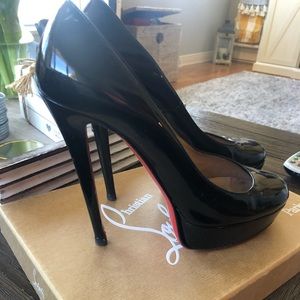 Loubiton platform black patent pumps